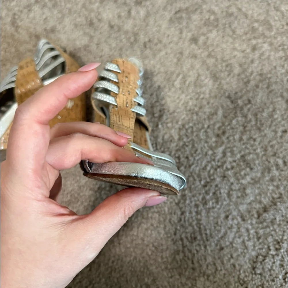 Donald J Pliner Silver Strappy Cork Wedge Sandals 8.5M